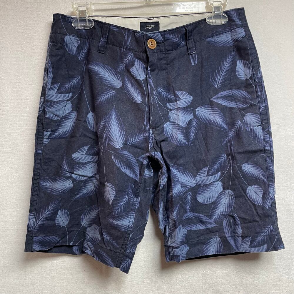 J Crew mens Blue beach chinos shorts linen blend size 30 leaf‎ pattern preppy